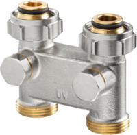 Oventrop Umlenkstück, Durchgang, mit Absperrung, Messing vernickelt