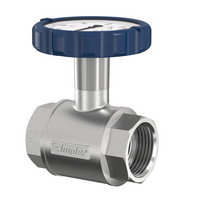 Flamco Muffen-Kugelhahn, runder blauer Thermometergriff, Messing vernickelt