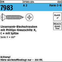 DIN 7983 A 2 Form C-H Linsensenk-Blechschrauben mit Spitze, mit Phillips-Kreuzsc