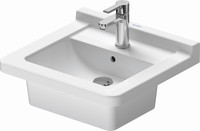 Duravit Möbelwaschtisch Starck 3, 48 x 46,5 cm, unten glasiert, mit Hahnloch, Überlauf und Hahnlochbank