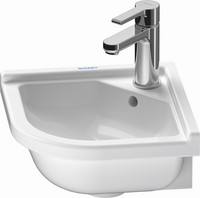 Duravit Eck-Handwaschbecken Starck 3, 43 x 38 cm, mit Hahnloch, Überlauf, Hahnlochbank
