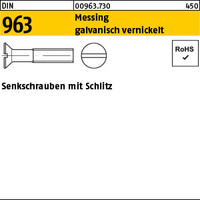 DIN 963 Messing galvanisch vernickelt Senkschrauben mit Schlitz