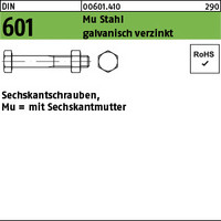 DIN 601 Mu Stahl galvanisch verzinkt Sechskantschrauben, mit Sechskantmutter