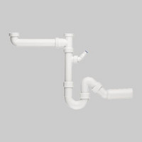 FORMAT Tec Doppelspülensiphon, weiß, mit Ablaufbogen 45 Grad und Geräteanschluss