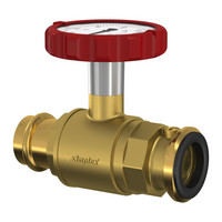 Flamco Pumpen-Kugelhahn Press, mit Schwerkraftbremse, Thermometergriff rot