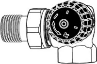 Heimeier Thermostat-Ventilunterteil, Winkeleck, Anschluss rechts, geringer Widerstand, Rotguss