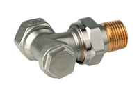 Resideo Rücklaufverschraubung Verafix, Eck, Messing vernickelt, reproduzierbare Voreinstellung