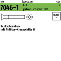 ISO 7046-1 4.8 H galvanisch verzinkt Senkschrauben mit Phillips-Kreuzschlitz H