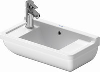 Duravit Handwaschbecken Starck 3, 50 x 26 cm, 2 Hahnlöcher vorgestochen, mit Überlauf, Hahnlochbank