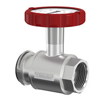 Flamco Pumpen-Kugelhahn, runder roter Thermometergriff, Messing vernickelt