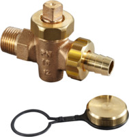 Oventrop KFE-Hahn Schwermodell, AG, PN 16, Schlauchverschraubung und Verschlusskappe, Rotguss