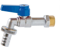 FORMAT Tec Kugelauslaufventil Typ 2301, mit Schlauchverschraubung, Griffhebel blau, PN 10