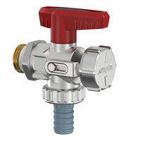 Flamco KFE-Kugelhahn, G 1/2 M, mit rotem Flügelgriff, Eck, mit AG, vernickelt