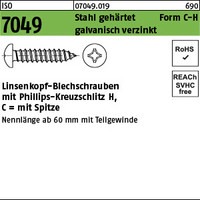 ISO 7049 Stahl, geh. Form C-H galvanisch verzinkt Linsenkopf-Blechschrauben mit