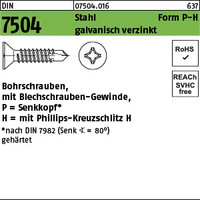 DIN 7504 Stahl Form P-H galvanisch verzinkt Bohrschrauben, mit Blechschrauben-Ge